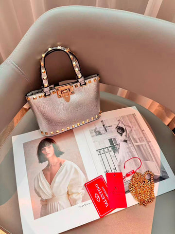 Valentino Bag Garavani Rockstud Mini Grainy Calfskin Grey – product view