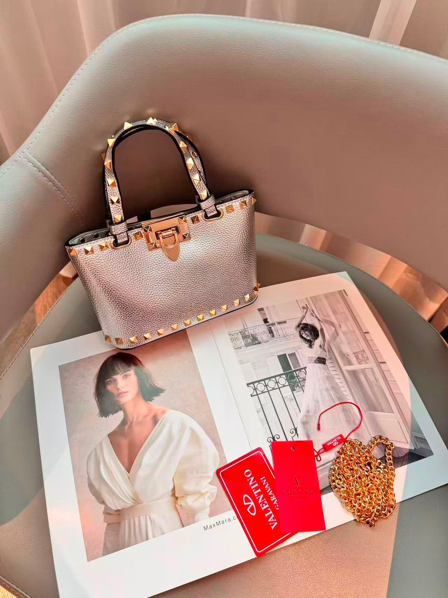 Valentino Bag Garavani Rockstud Mini Grainy Calfskin Grey – product view