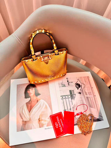 Valentino Bag Garavani Rockstud Mini Grainy Calfskin Gold – product view