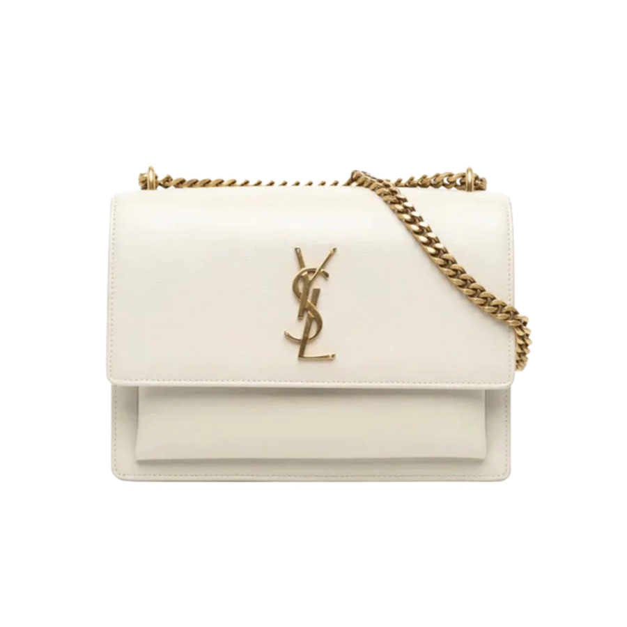 YSL Bag | Sunset Medium Shoulder Bag White Calfskin Leather
