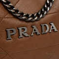 Prada Bag | Triangle Stitch Leather Hobo Bag (with chain strap) – Brown (Cognac – Tan nappa leather with silver-tone metal logo lettering)