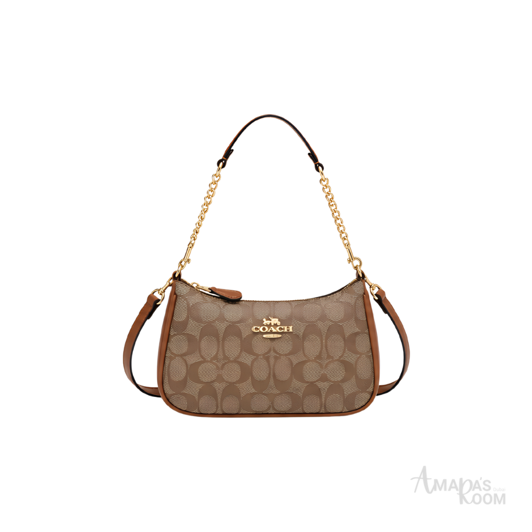 Coach Teri Shoulder Bag in Signature Canvas – Brown - View 1