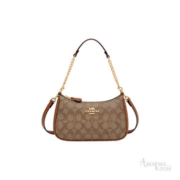Coach Teri Shoulder Bag in Signature Canvas – Brown - View 1
