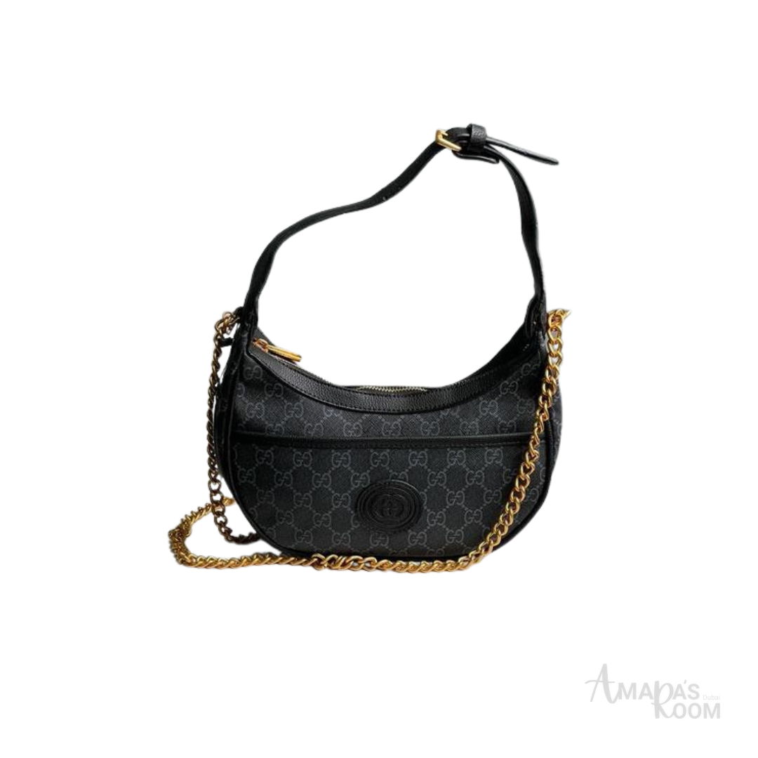 Gucci GG Supreme Mini Half-Moon Shoulder Bag – Black - View 1