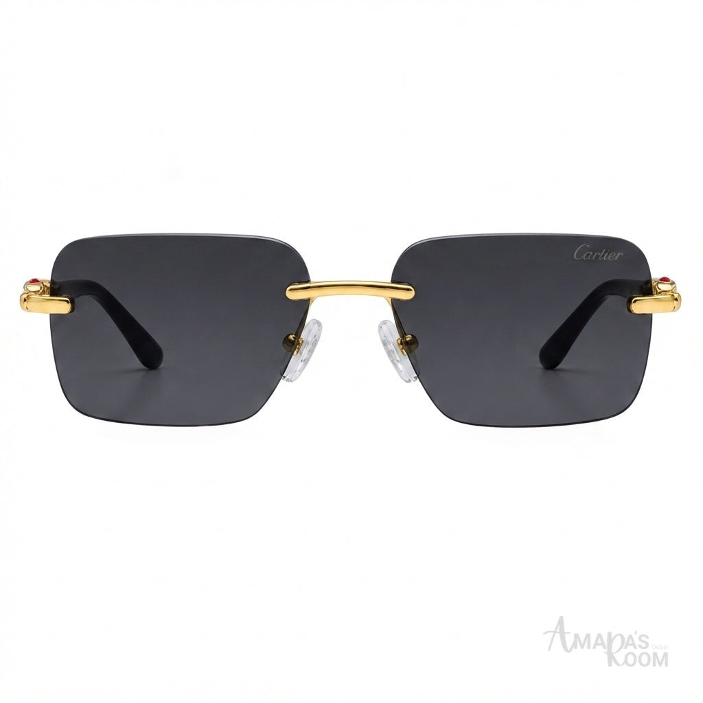 Cartier Sunglasses Rimless Rectangular Dark Lenses - View 1