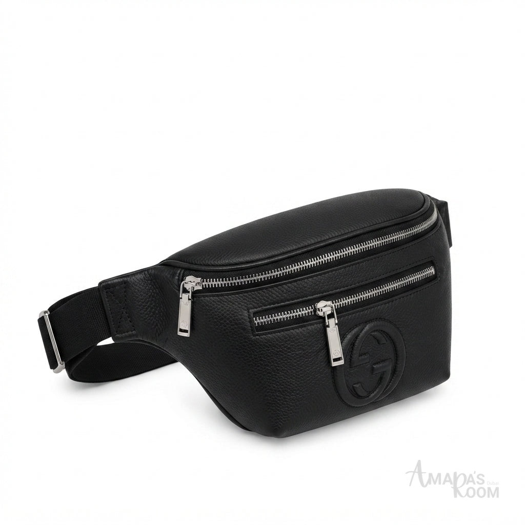 Gucci Piuma Calfskin Jumbo GG Embossed Small Belt Bag – Black - View 3
