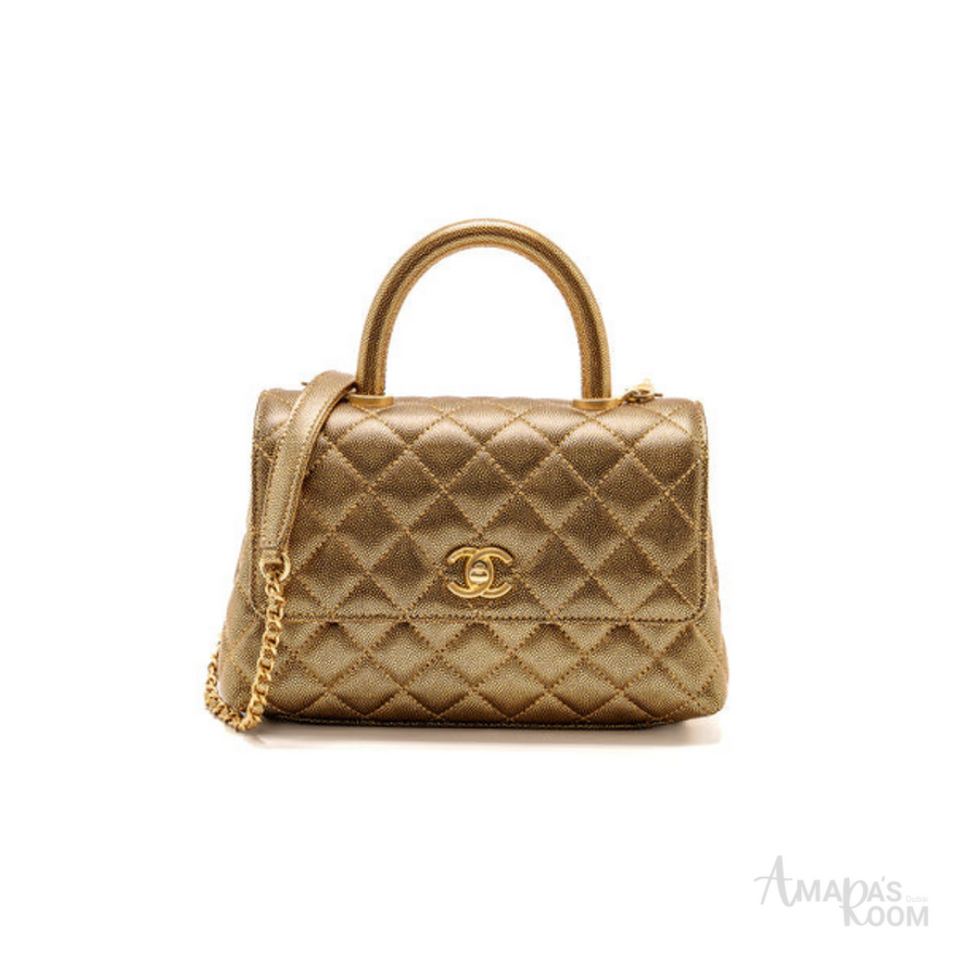 Chanel Quilted Mini Top-Handle Flap Bag – Metallic Gold - View 1