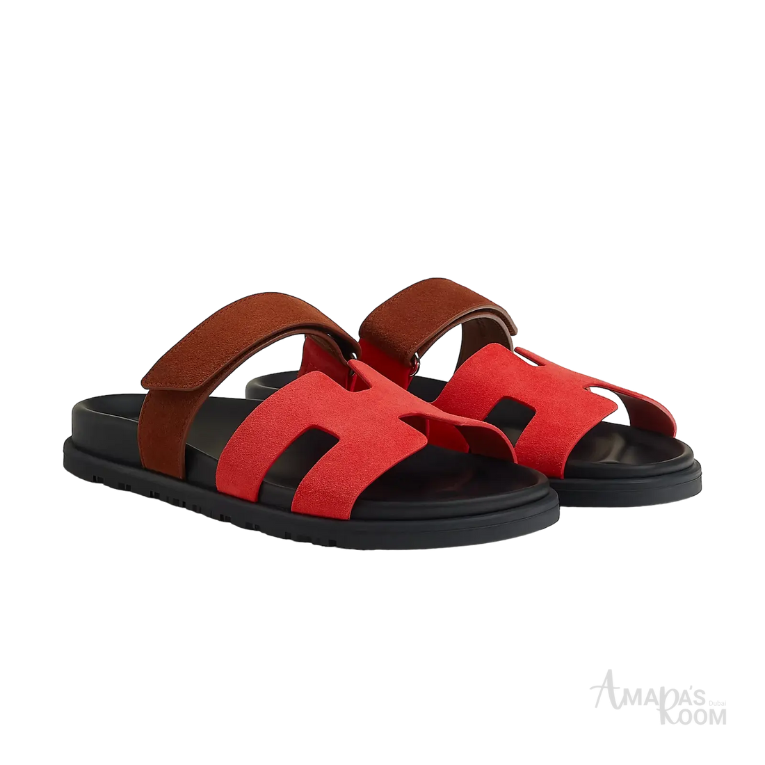 Hermès Chypre Sandals – Rouge Cinetique / Gold - View 1