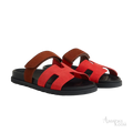 Hermès Chypre Sandals – Rouge Cinetique / Gold - View 1