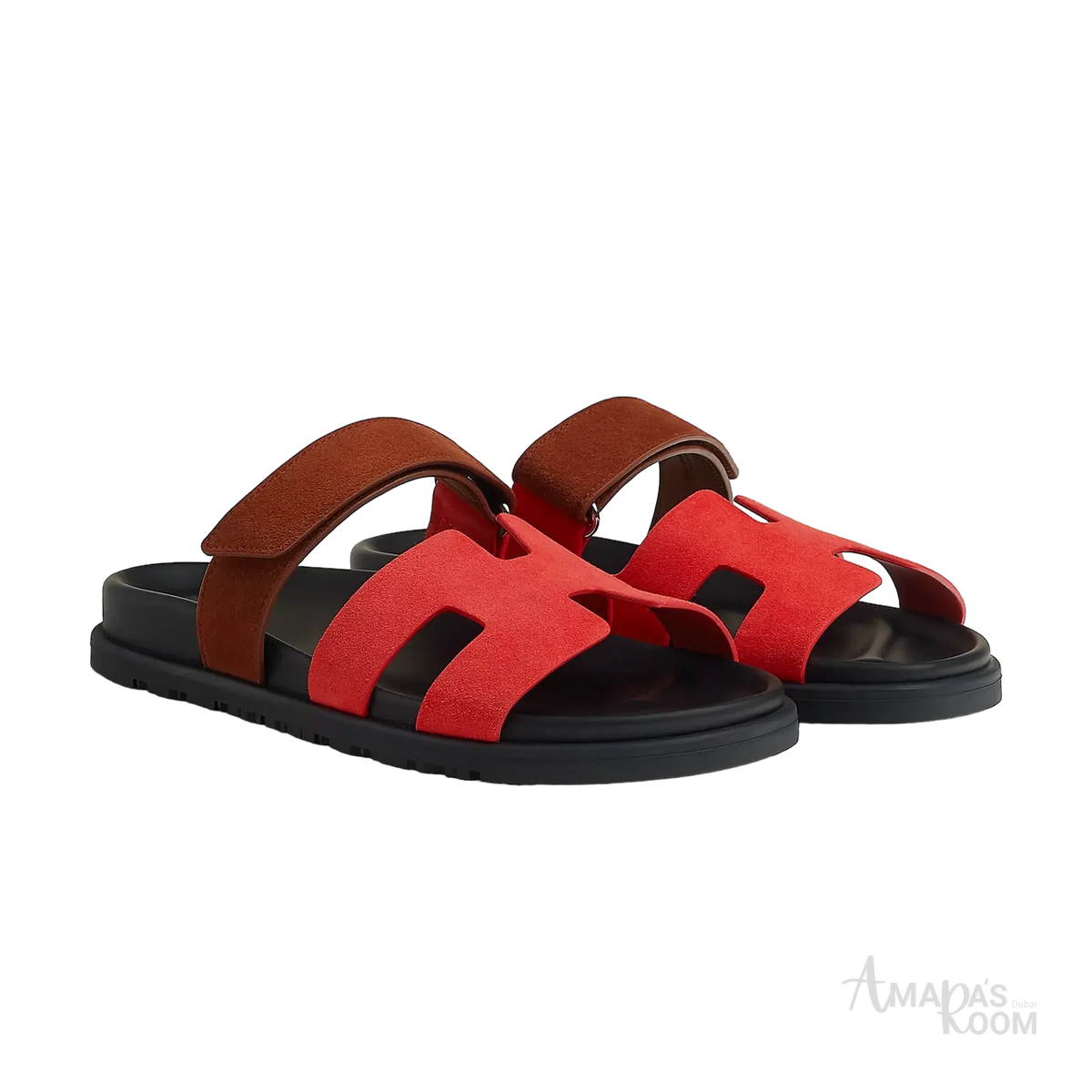 Hermès Chypre Sandals – Rouge Cinetique / Gold - View 1