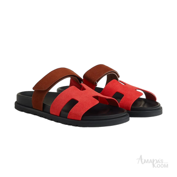 Hermès Chypre Sandals – Rouge Cinetique / Gold - View 1
