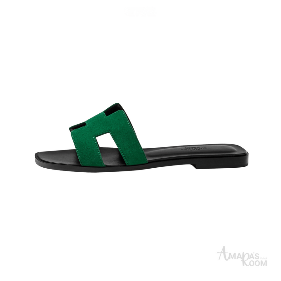 Oran Leather Slides – Electric Green – Amara UAE image 1