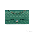 Chanel Classic Double Flap Bag Green Iridescent Lambskin Light Gold Hardware - View 1
