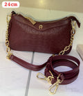 Aigner Bag | Diadora Logo Pochette (Baguette Crossbody Bag) – Burgundy (Wine Red with gold-tone hardware)