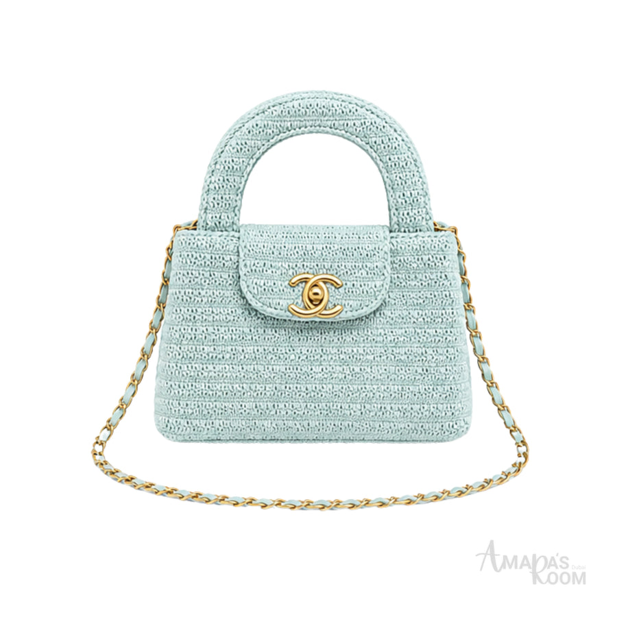 Chanel Mini Kelly Sea Green Raffia Bag – product view