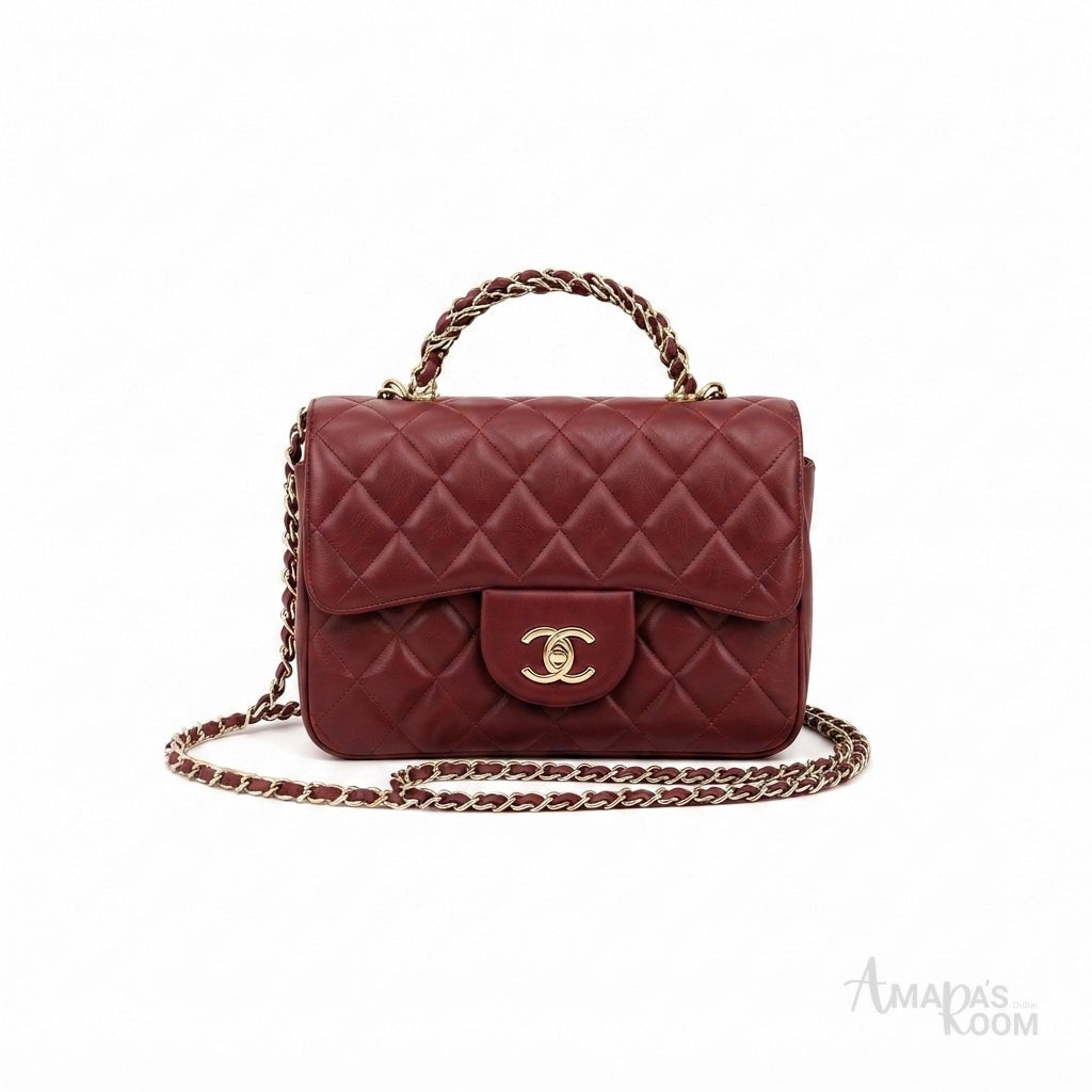 Chanel Top Handle Mini Rectangular Flap Bag – Burgundy - View 1
