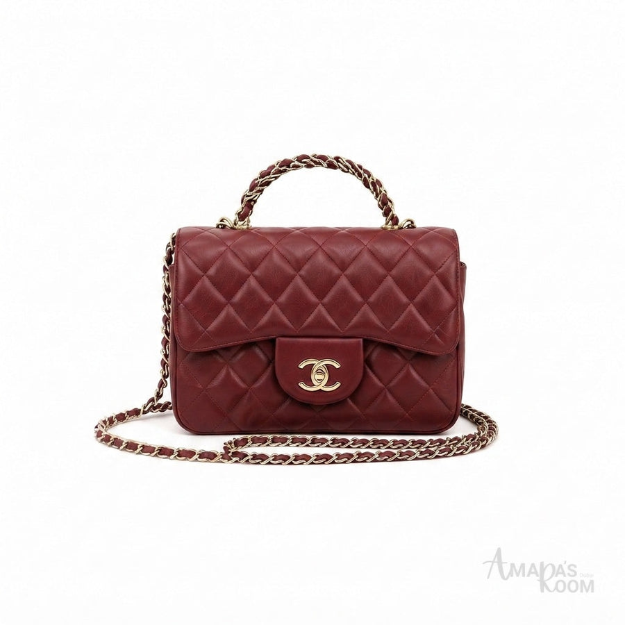 Chanel Top Handle Mini Rectangular Flap Bag – Burgundy - View 1