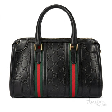 Gucci GG Monogram Bag – Black with Red & Green Web Stripe - View 1