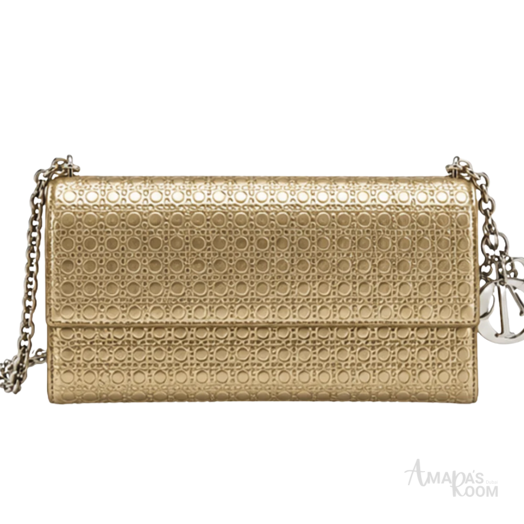 Dior Bag | Miss Dior Promenade Pouch – Metallic Gold Cannage – Perforated Leather