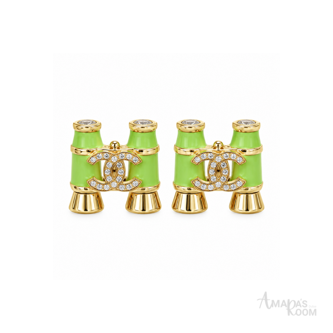 Chanel CC Bamboo Lime Green Earrings