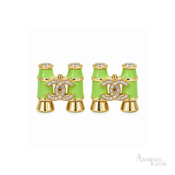 Chanel CC Bamboo Lime Green Earrings
