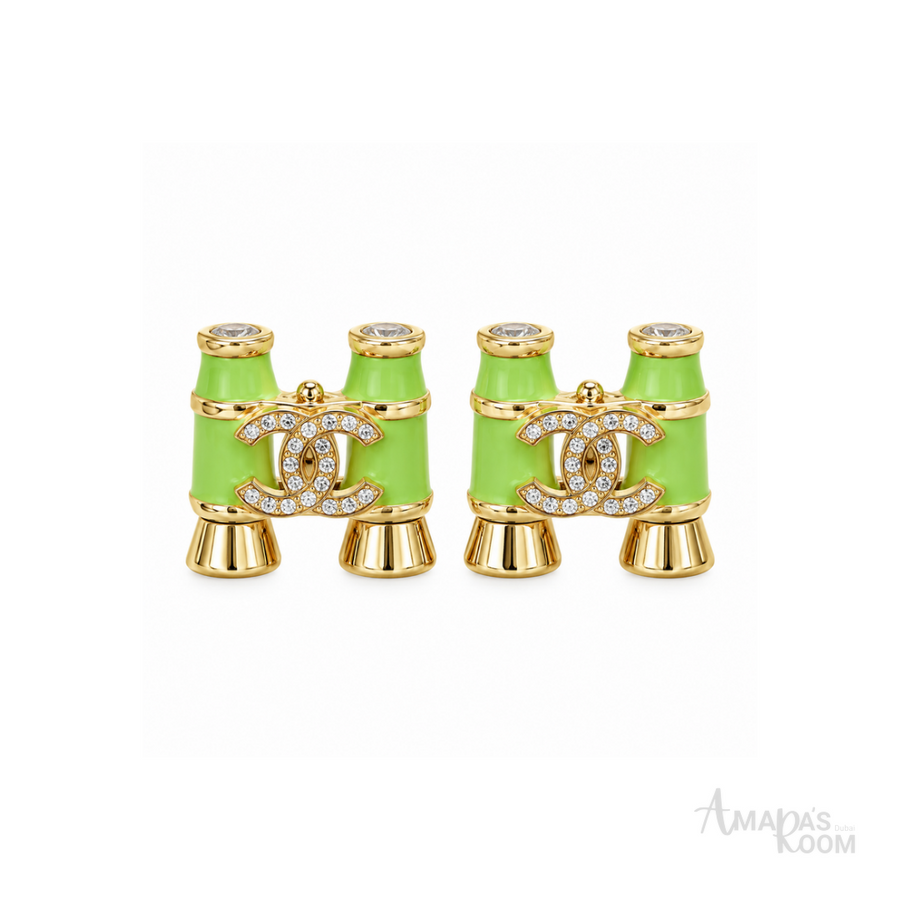 Chanel CC Bamboo Lime Green Earrings