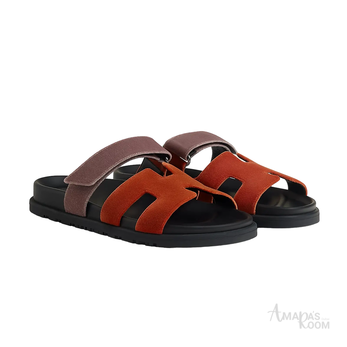 Hermès Chypre Sandals – Orange Canyon / Bruyère - View 1