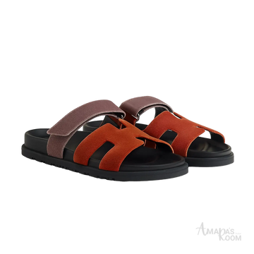 Hermès Chypre Sandals – Orange Canyon / Bruyère - View 1