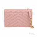 Saint Laurent Grain de Poudre Cassandre Chain Wallet – Pink - View 2