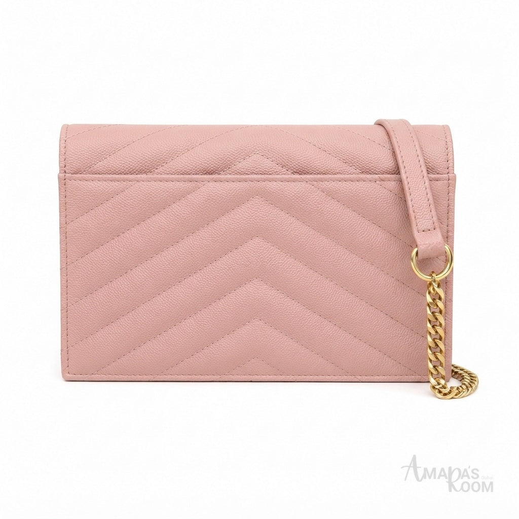 Saint Laurent Grain de Poudre Cassandre Chain Wallet – Pink - View 2