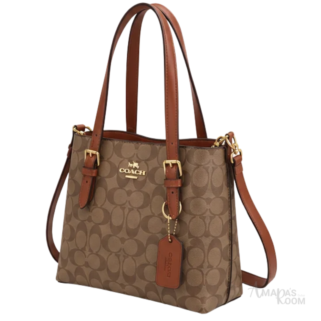 Coach Bag | Mollie Tote 25 (Crossbody Tote Bag) – Khaki Brown (Signature Canvas with Saddle Brown leather trim)