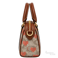 Coach Bag | Micro Rowan Satchel (Heart Print Edition) – Khaki – Red (Signature canvas with red heart overlay and brown leather trim)