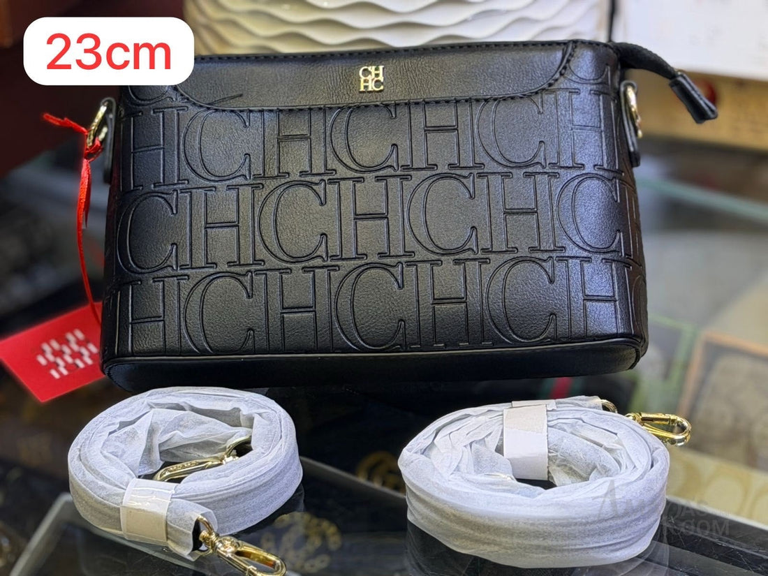 CH Carolina Herrera Monogram Embossed Black Crossbody Shoulder Bag – product view