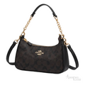 Coach Bag | Teri Shoulder Bag – Brown – Black (Signature coated canvas with black leather trim and gold-tone chain)