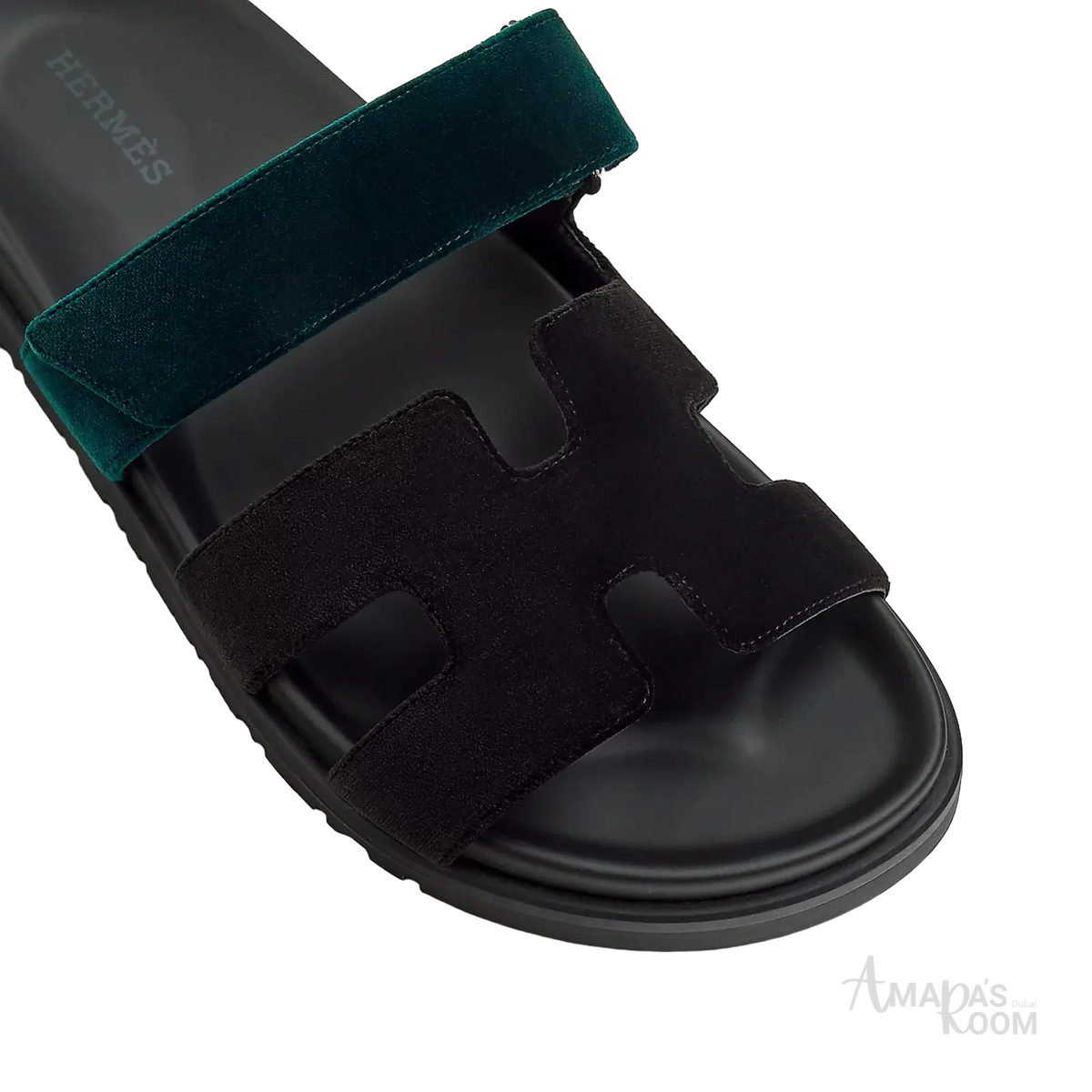 Hermès Chypre Sandals – Noir / Vert Mousse - View 2