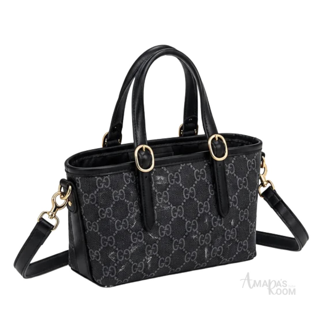 Gucci Bag | GG Emblem Mini Bag – Black (GG Monogram canvas with black leather handles and trim)