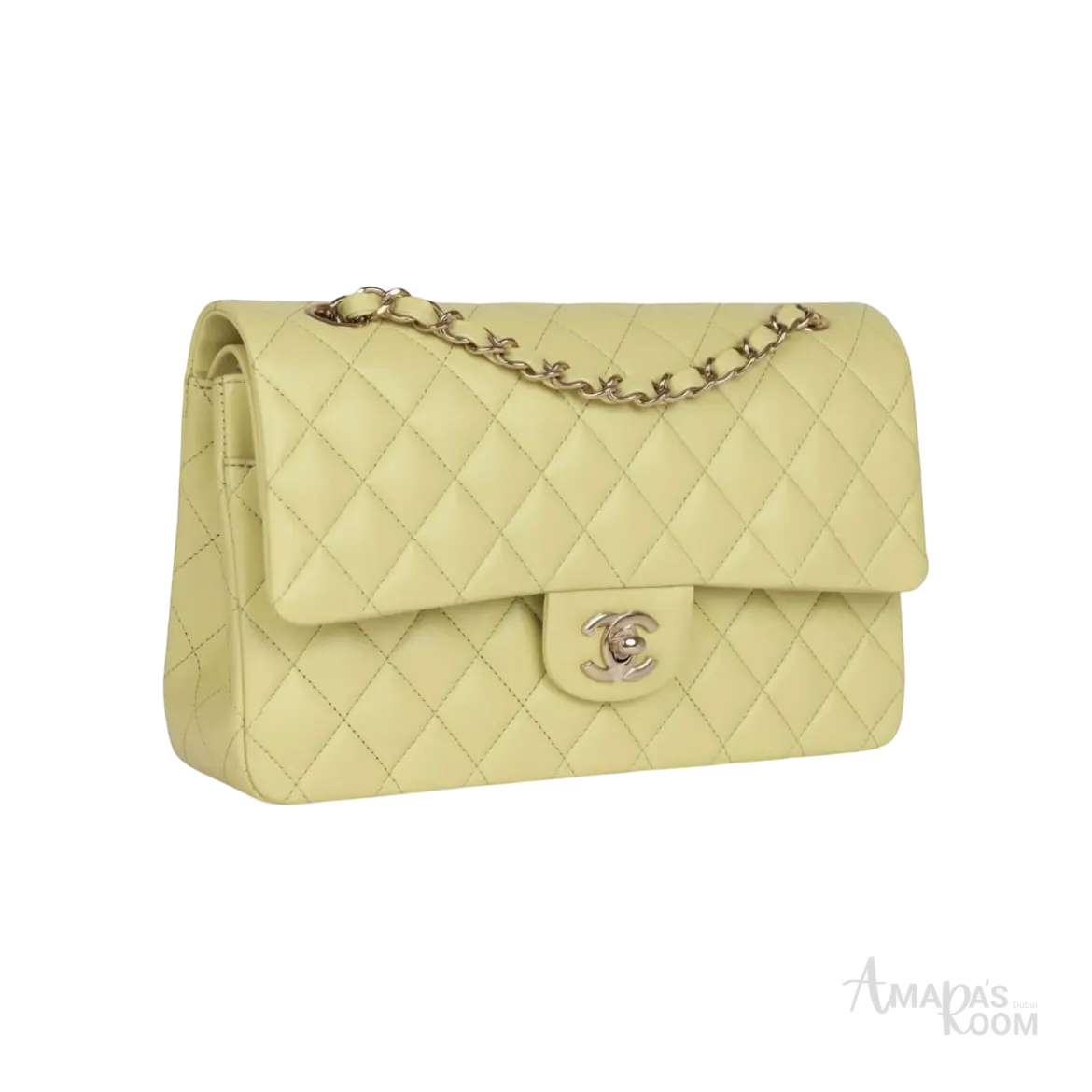 Chanel Classic Double Flap Bag Light Green Lambskin Light Gold Hardware - View 2