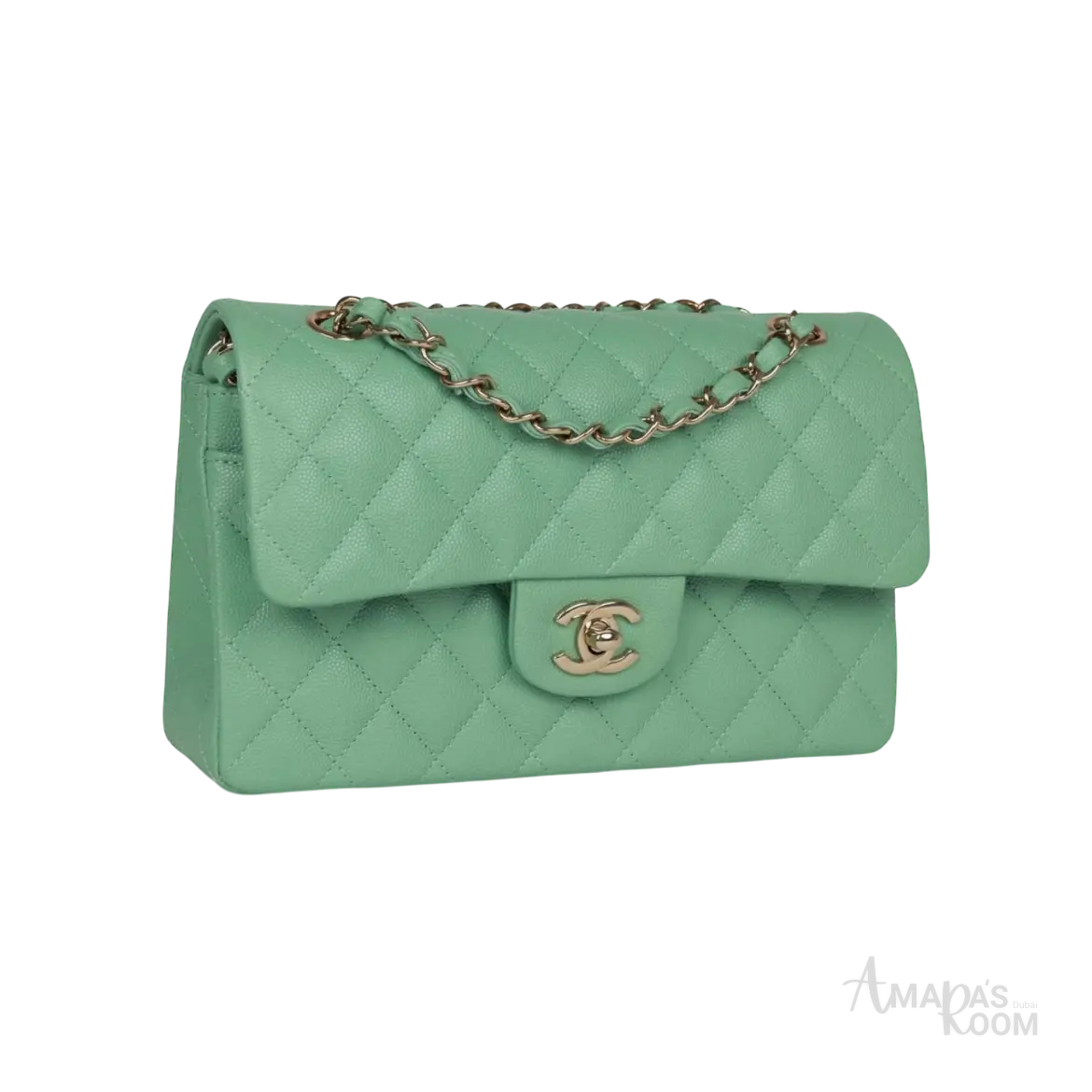 Chanel Classic Double Flap Bag Green Caviar Light Gold Hardware - View 2