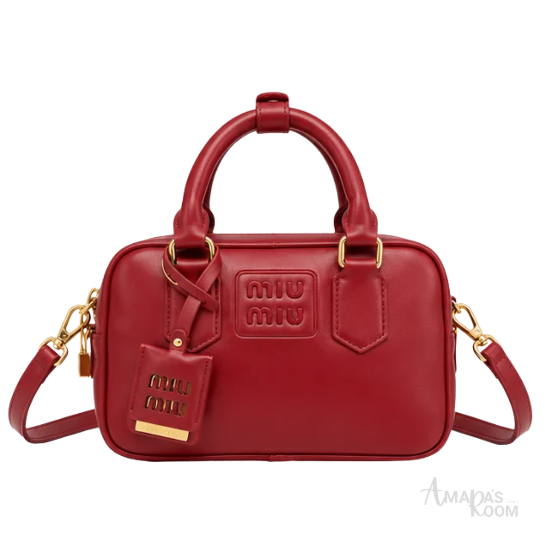 Miu Miu Bag | Arcadie Leather Bag (Top-handle satchel – crossbody bag) – Cherry Red (Rubino – Crimson with gold-tone hardware)
