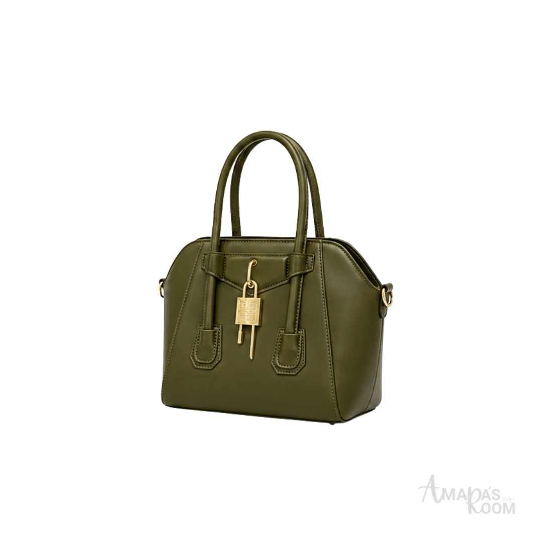Givenchy Mini Antigona Lock Top Handle Leather Bag – Olive Green - View 2