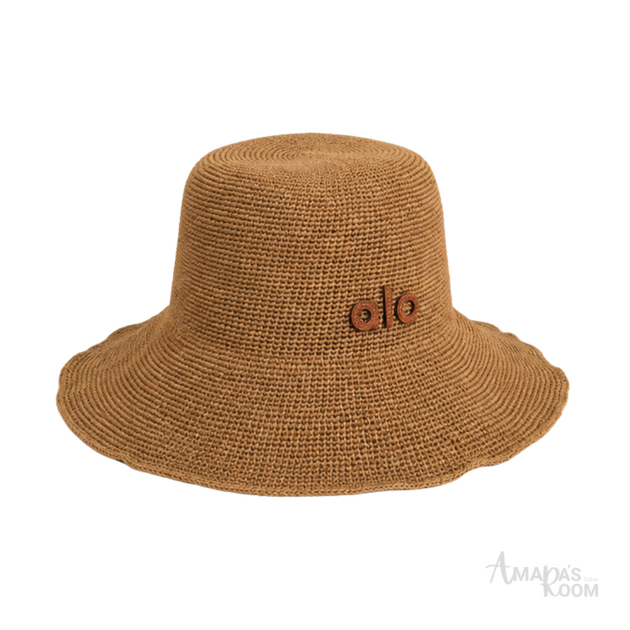 Alo Yoga Woven Straw Bucket Hat Tan – product view