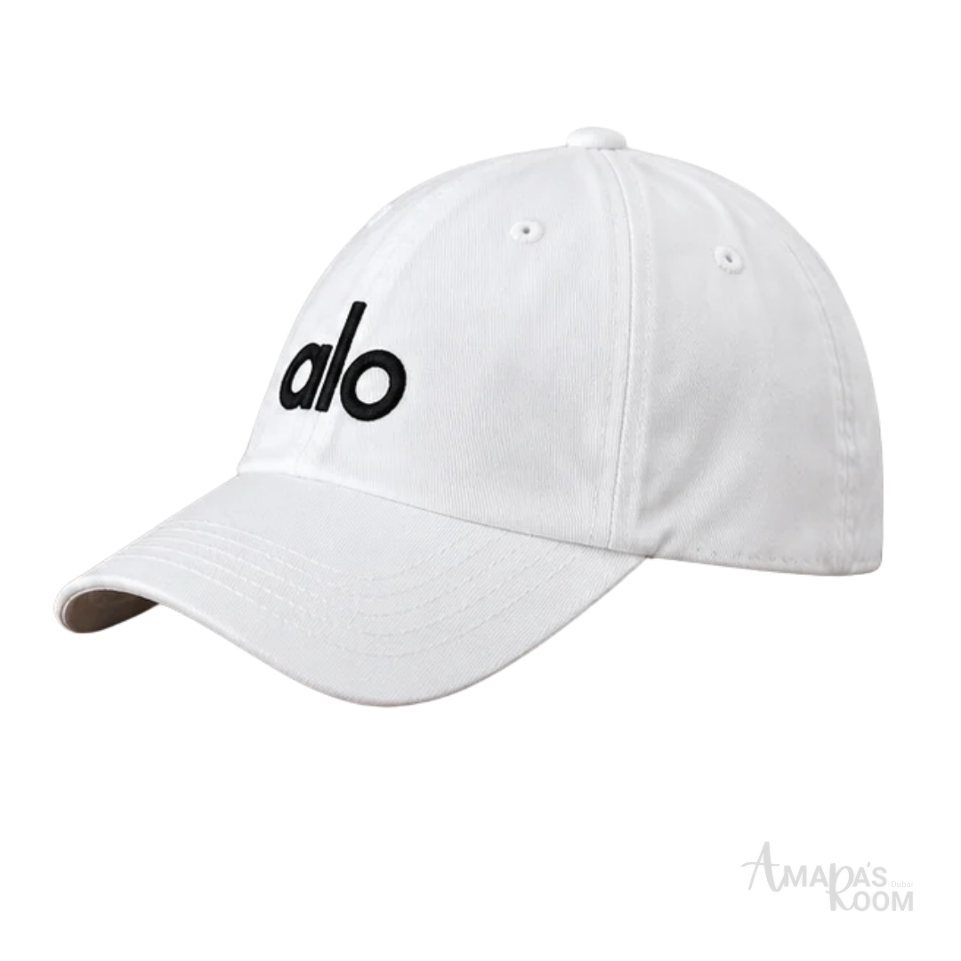 Alo Yoga | White Off-Duty Adjustable Baseball Cap with Black Logo - View 2