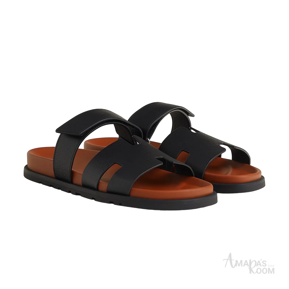 Hermès Chypre Sandals – Noir / Naturel - View 1