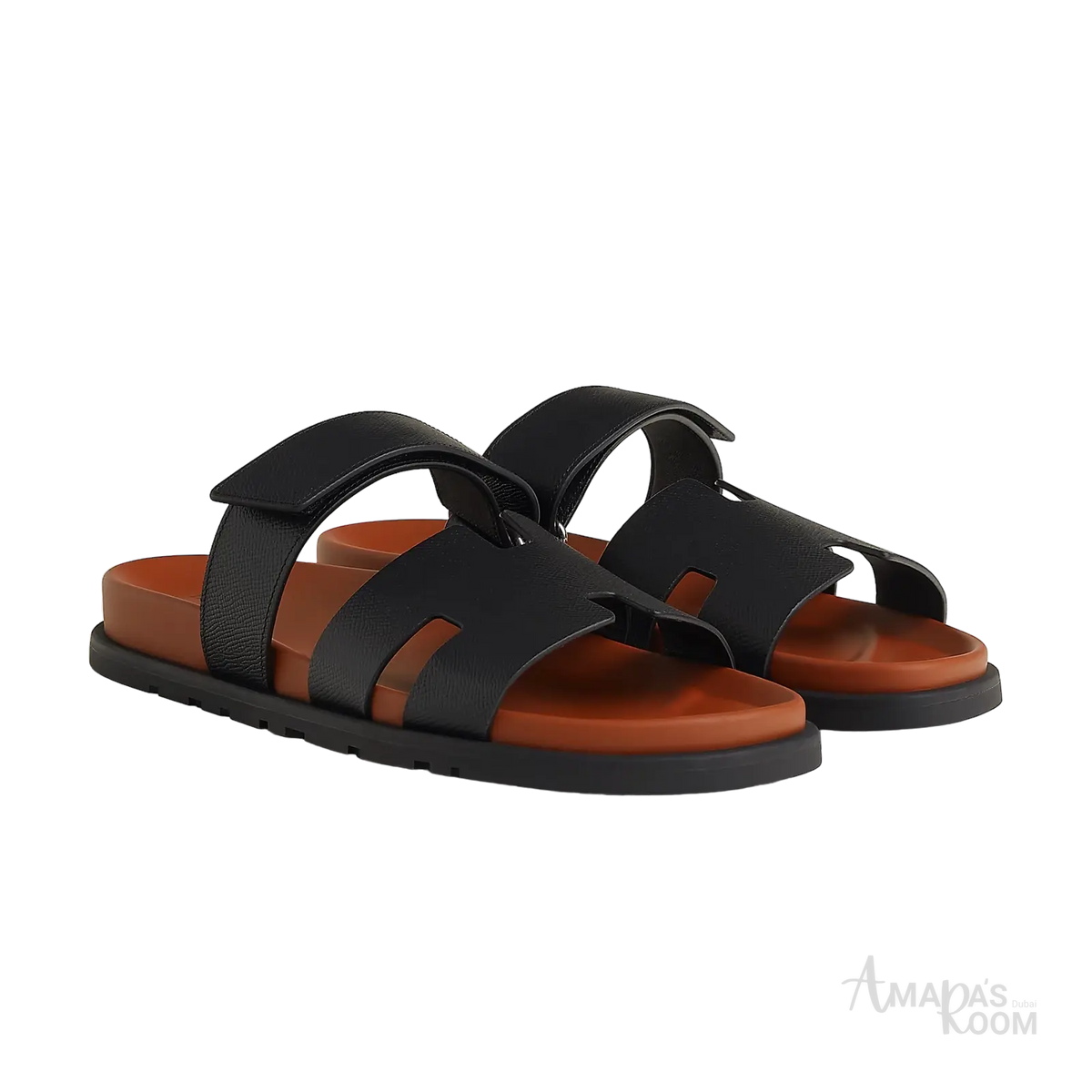 Hermès Chypre Sandals – Noir / Naturel - View 1