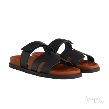 Hermès Chypre Sandals – Noir / Naturel - View 1