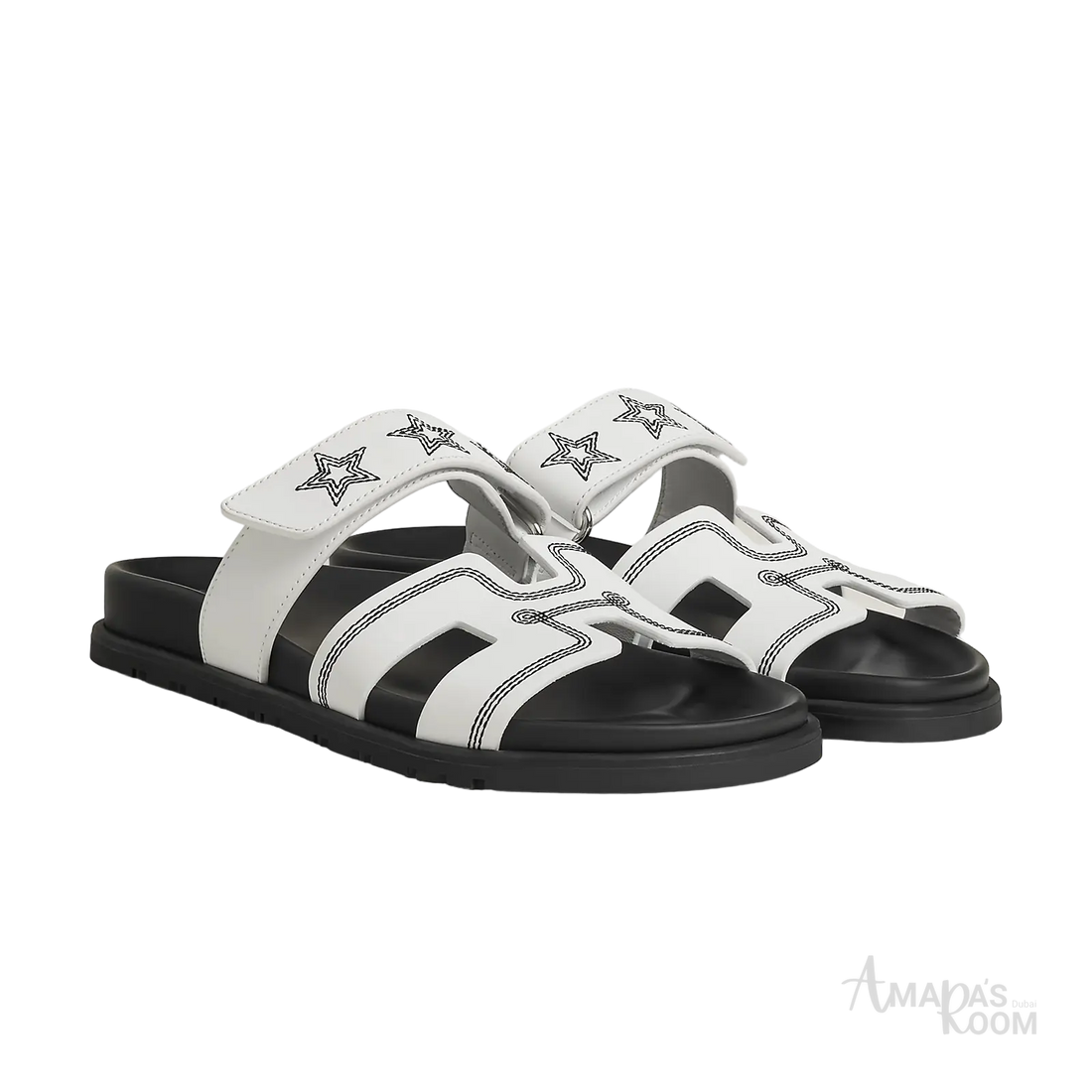 Hermès Chypre Sandals – Blanc Star Print - View 1
