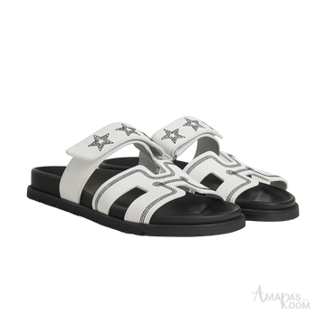 Hermès Chypre Sandals – Blanc Star Print - View 1