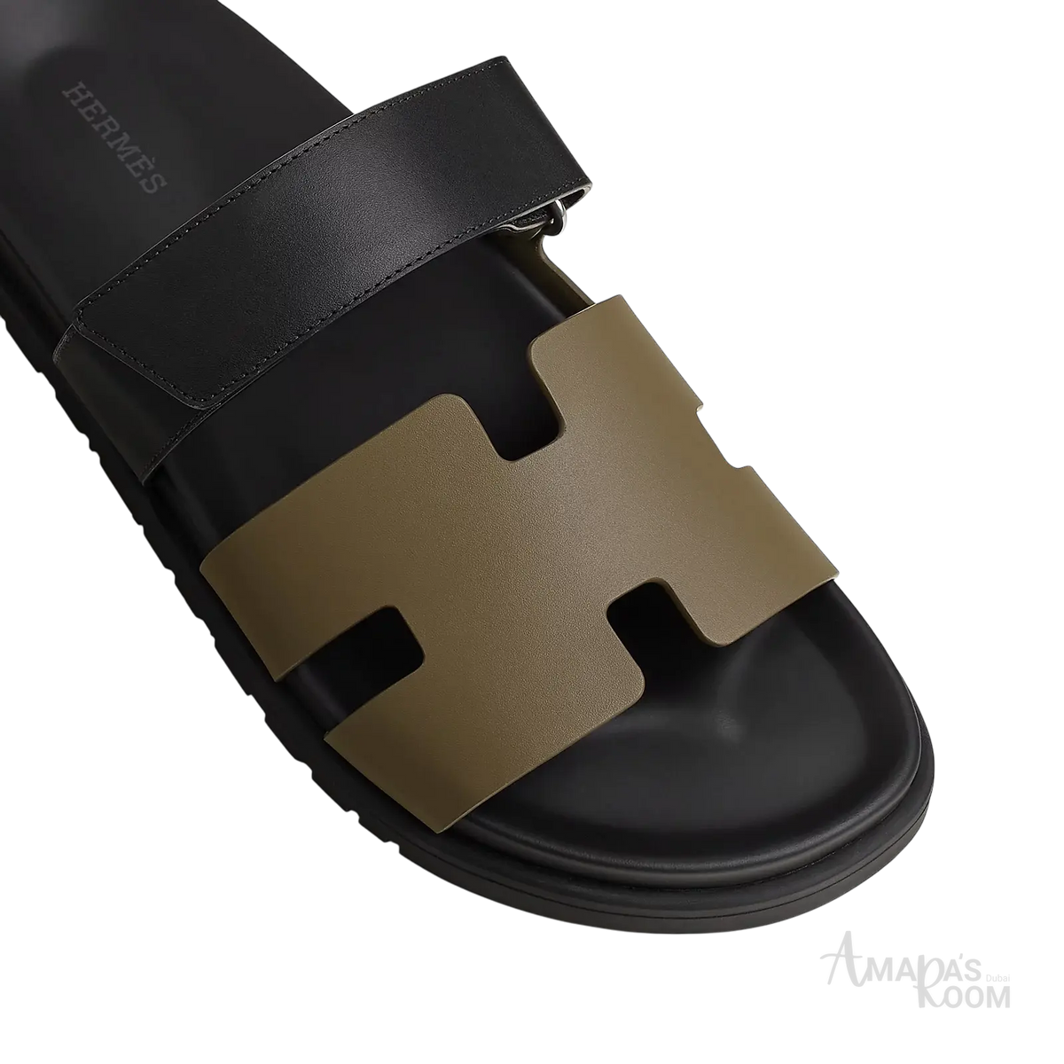 Hermès Chypre Sandals – Vert Toundra / Noir - View 2