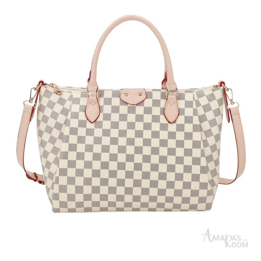 Louis Vuitton Bag | White Gray Checkered Shoulder Tote Bag