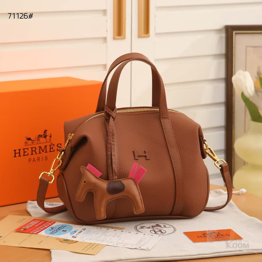 Hermès Bag Brown Leather Satchel Handbag Styled – product view